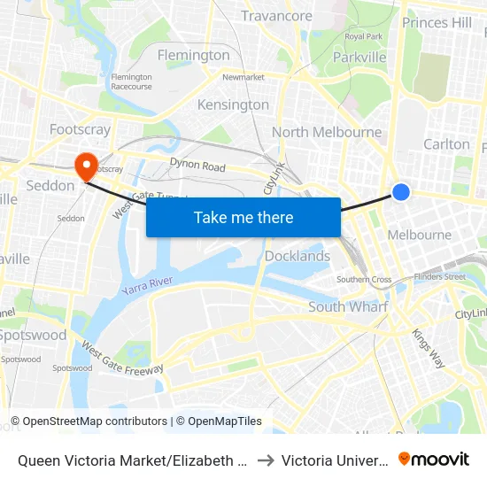 Queen Victoria Market/Elizabeth St #7 to Victoria University map