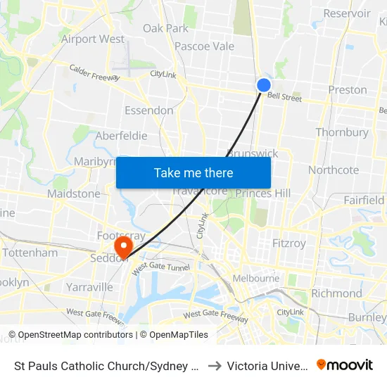 St Pauls Catholic Church/Sydney Rd #35 to Victoria University map