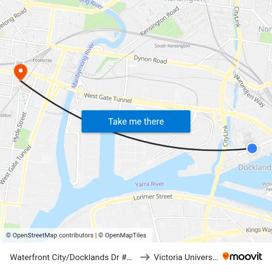Waterfront City/Docklands Dr #D11 to Victoria University map