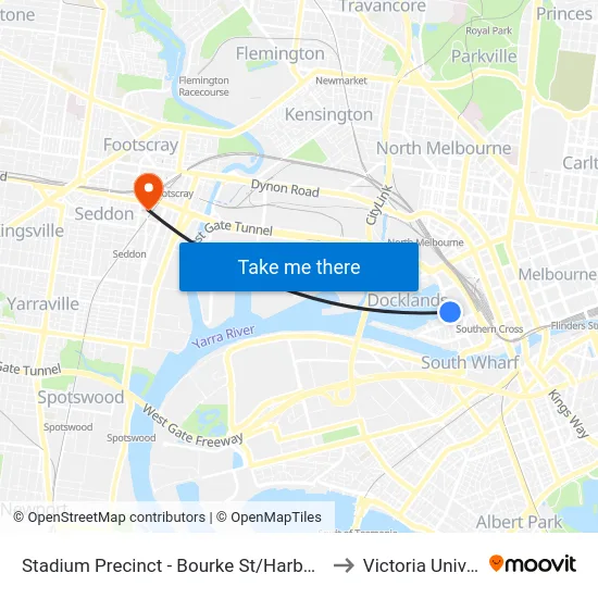 Stadium Precinct - Bourke St/Harbour Esp #D3 to Victoria University map
