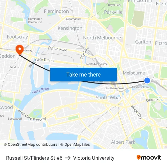 Russell St/Flinders St #6 to Victoria University map