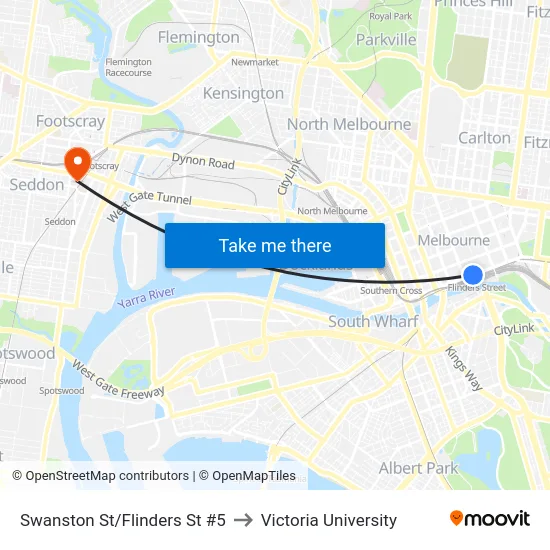 Swanston St/Flinders St #5 to Victoria University map