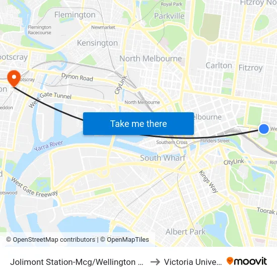 Jolimont Station-Mcg/Wellington Pde #11 to Victoria University map