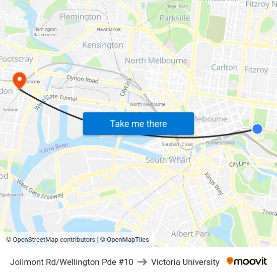Jolimont Rd/Wellington Pde #10 to Victoria University map