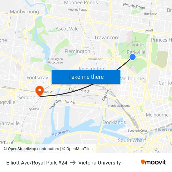 Elliott Ave/Royal Park #24 to Victoria University map