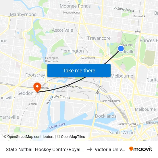 State Netball Hockey Centre/Royal Park #25 to Victoria University map
