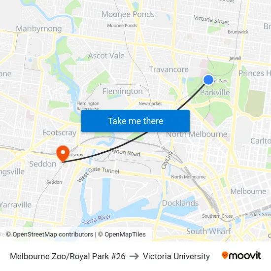 Melbourne Zoo/Royal Park #26 to Victoria University map