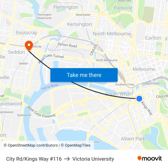 City Rd/Kings Way #116 to Victoria University map