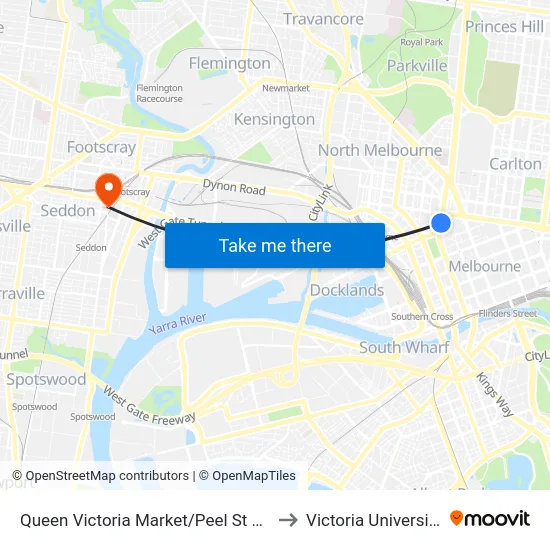 Queen Victoria Market/Peel St #9 to Victoria University map