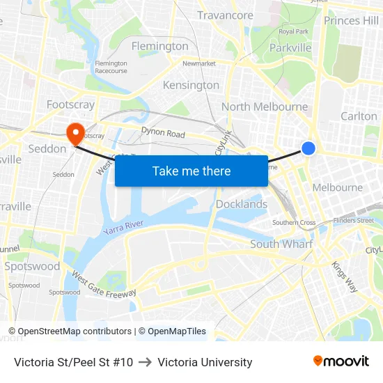 Victoria St/Peel St #10 to Victoria University map