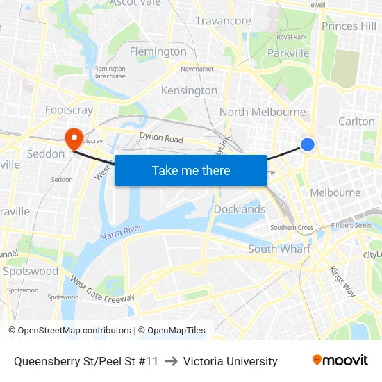 Queensberry St/Peel St #11 to Victoria University map
