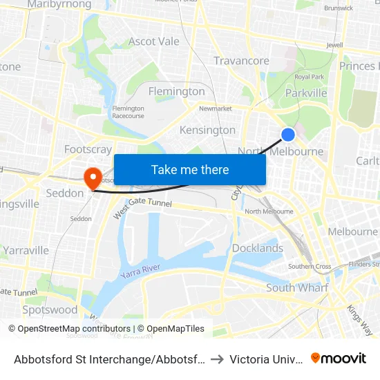Abbotsford St Interchange/Abbotsford St #19 to Victoria University map