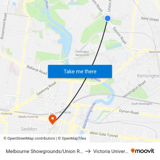 Melbourne Showgrounds/Union Rd #33 to Victoria University map