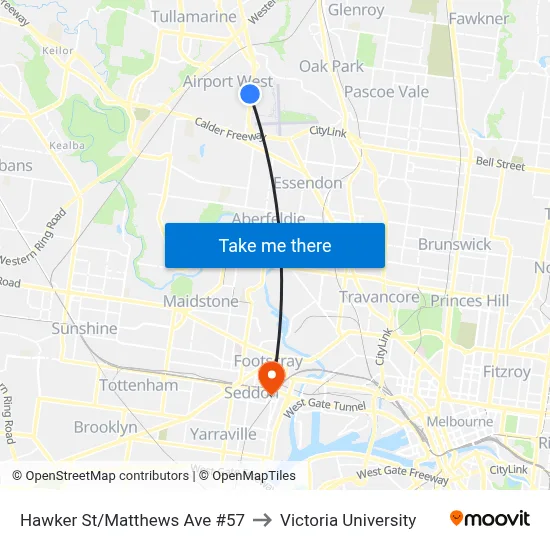 Hawker St/Matthews Ave #57 to Victoria University map
