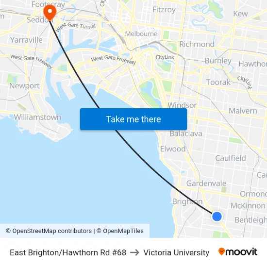 East Brighton/Hawthorn Rd #68 to Victoria University map