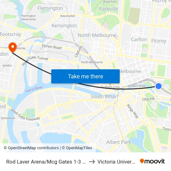 Rod Laver Arena/Mcg Gates 1-3 #7b to Victoria University map