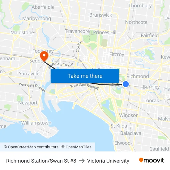 Richmond Station/Swan St #8 to Victoria University map