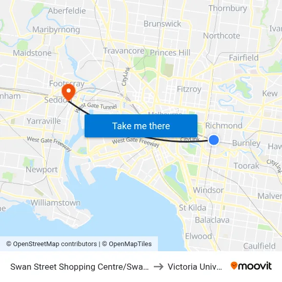 Swan Street Shopping Centre/Swan St #10 to Victoria University map