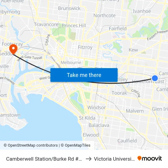 Camberwell Station/Burke Rd #64 to Victoria University map