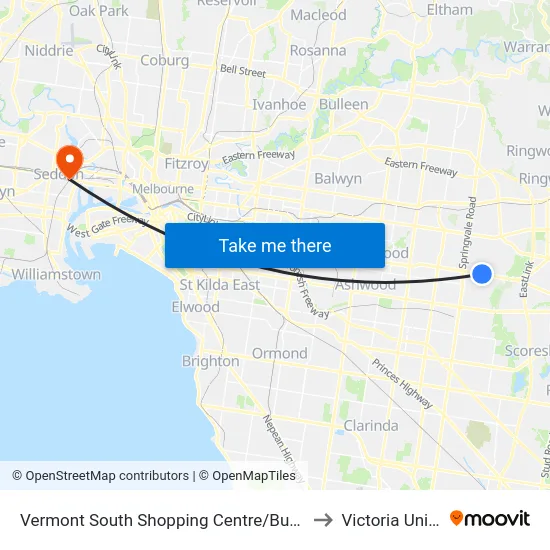 Vermont South Shopping Centre/Burwood Hwy #75 to Victoria University map