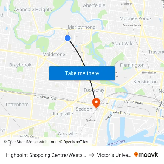 Highpoint Shopping Centre/Wests Rd #49 to Victoria University map