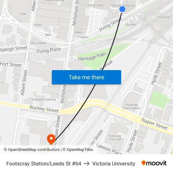Footscray Station/Leeds St #64 to Victoria University map