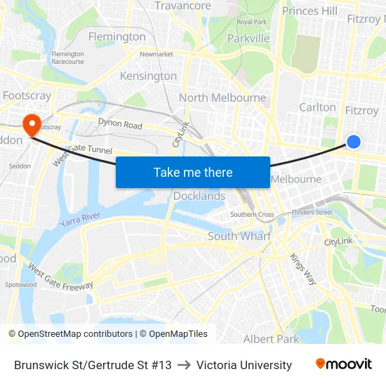 Brunswick St/Gertrude St #13 to Victoria University map