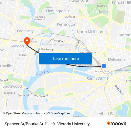 Spencer St/Bourke St #1 to Victoria University map