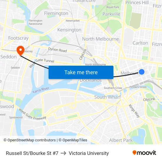 Russell St/Bourke St #7 to Victoria University map