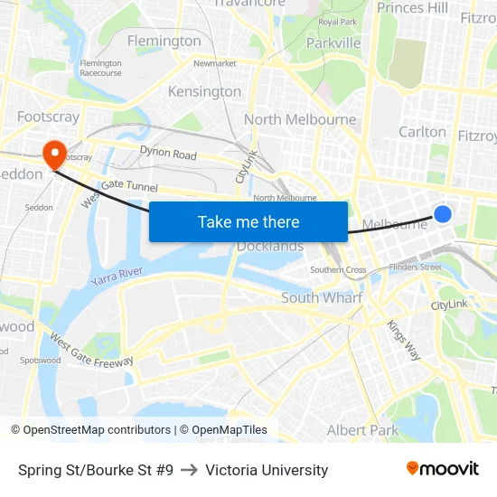Spring St/Bourke St #9 to Victoria University map