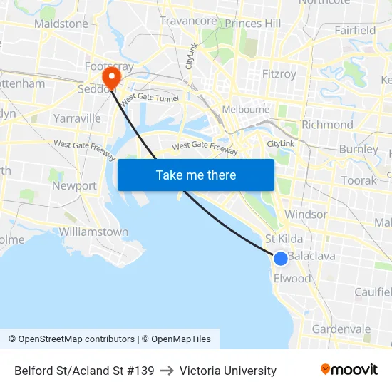 Belford St/Acland St #139 to Victoria University map