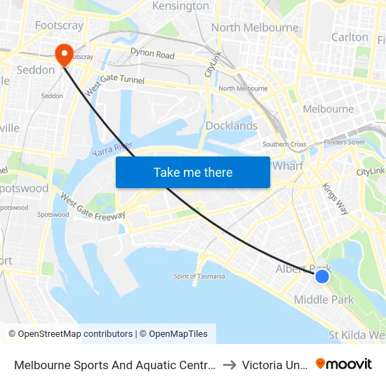 Melbourne Sports And Aquatic Centre/Light Rail #129 to Victoria University map