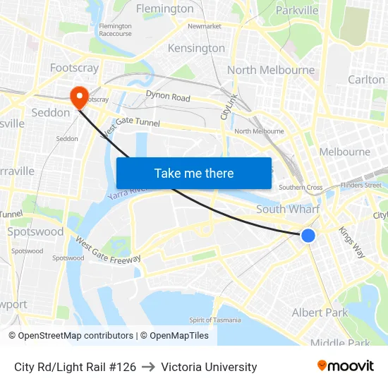 City Rd/Light Rail #126 to Victoria University map