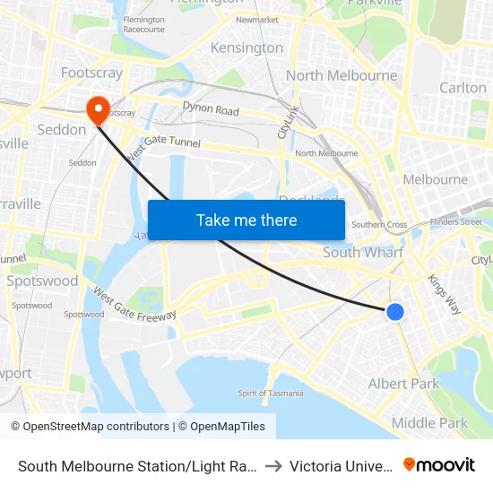 South Melbourne Station/Light Rail #127 to Victoria University map