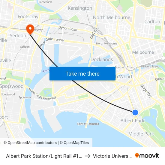Albert Park Station/Light Rail #128 to Victoria University map