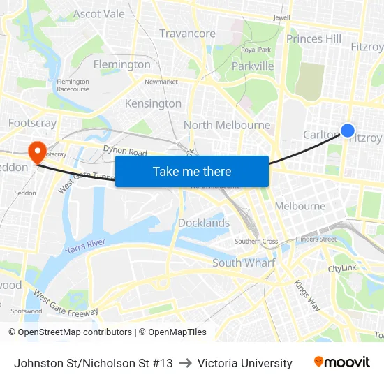 Johnston St/Nicholson St #13 to Victoria University map