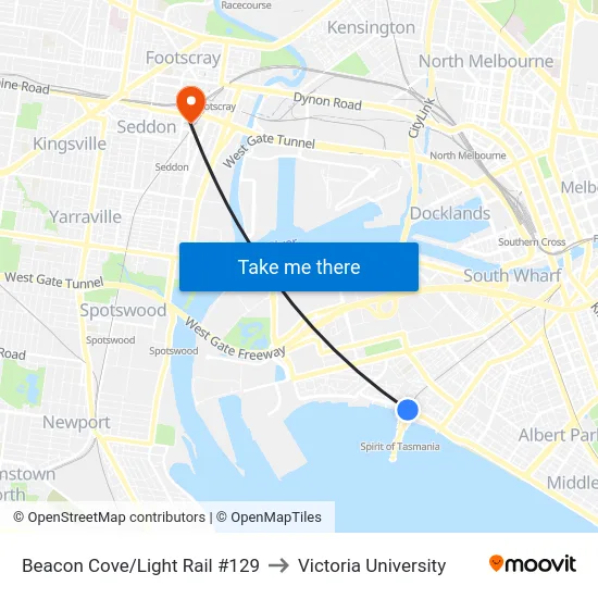 Beacon Cove/Light Rail #129 to Victoria University map