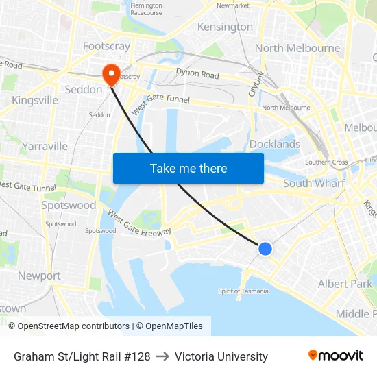 Graham St/Light Rail #128 to Victoria University map