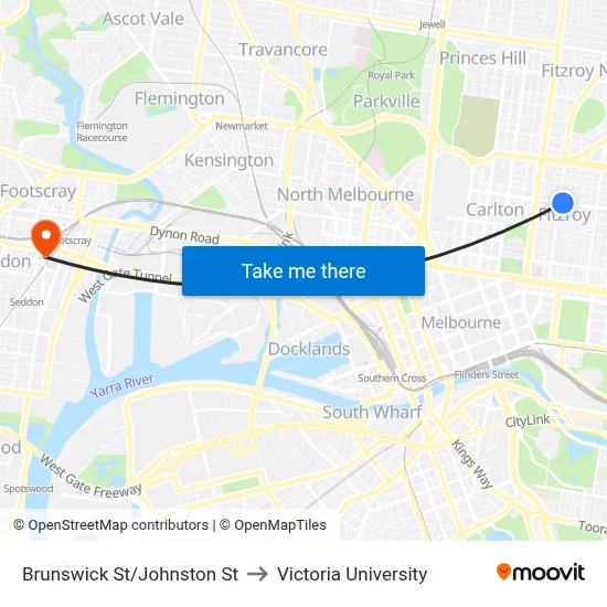Brunswick St/Johnston St to Victoria University map