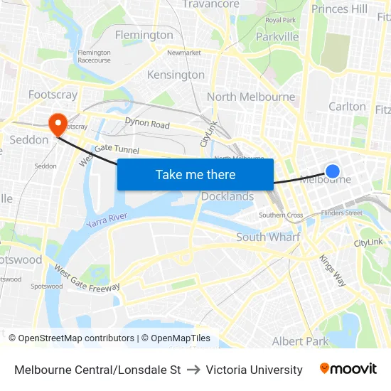 Melbourne Central/Lonsdale St to Victoria University map