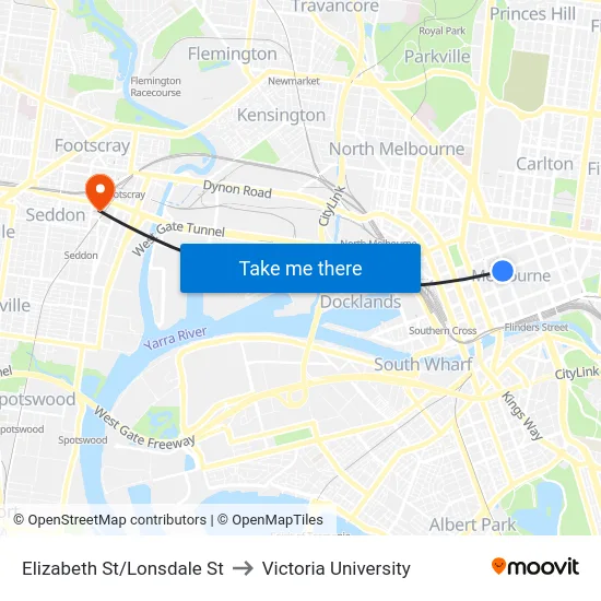 Elizabeth St/Lonsdale St to Victoria University map
