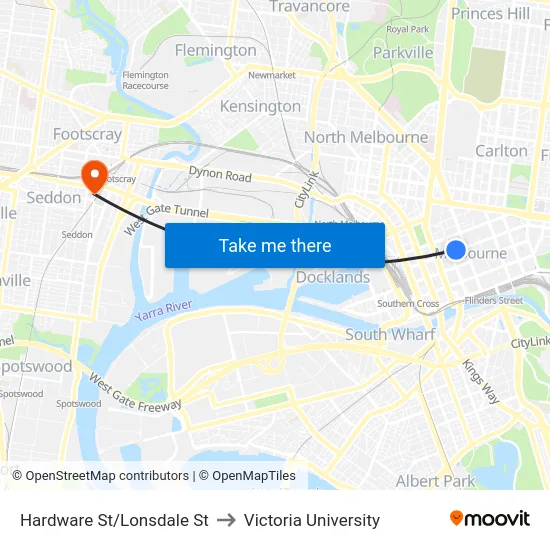 Hardware St/Lonsdale St to Victoria University map