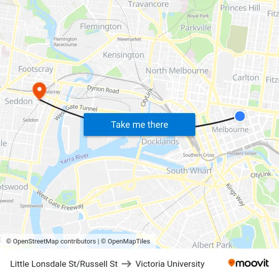 Little Lonsdale St/Russell St to Victoria University map