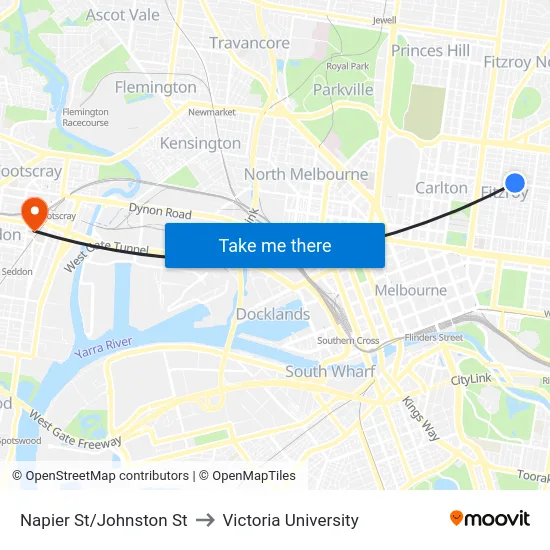 Napier St/Johnston St to Victoria University map
