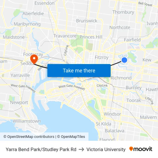 Yarra Bend Park/Studley Park Rd to Victoria University map