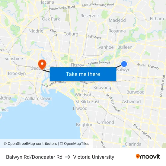 Balwyn Rd/Doncaster Rd to Victoria University map