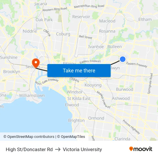 High St/Doncaster Rd to Victoria University map