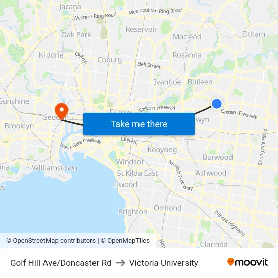 Golf Hill Ave/Doncaster Rd to Victoria University map
