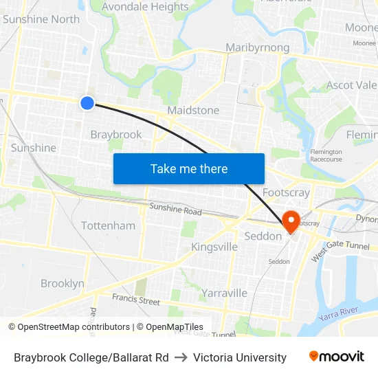 Braybrook College/Ballarat Rd to Victoria University map