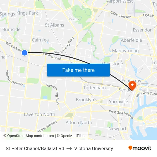 St Peter Chanel/Ballarat Rd to Victoria University map